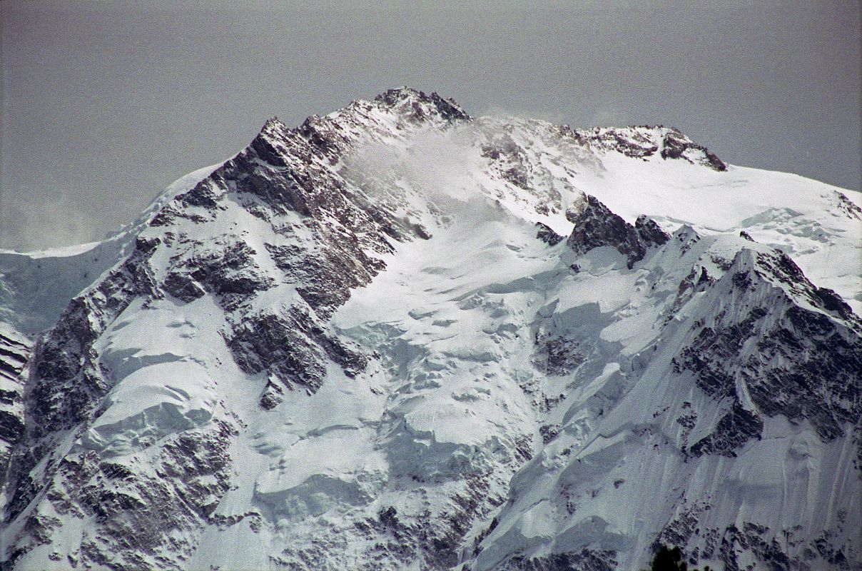 10 Nanga Parbat North Peaks Close Up From Fairy Meadows Nanga Parbat Rakhiot Face from Fairy Meadows with the large Silver Plateau snowfield, North Peak II (7785m), North Peak I (7816m) on the right stretching back towards the true summit (8125m).